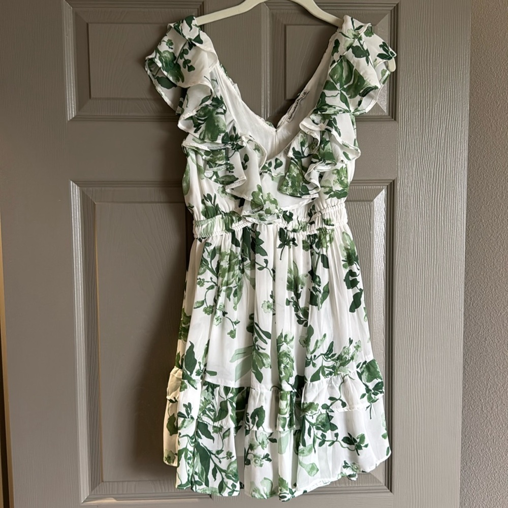 white/green floral flowy spring dress